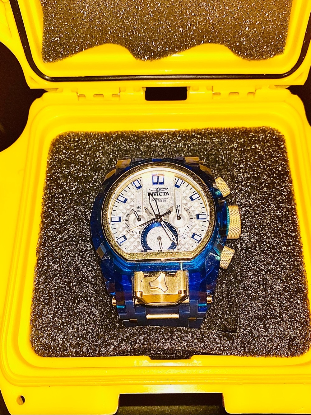 Invicta Blue and Gold Chronograph Zeus Bolt Watch with White Dial